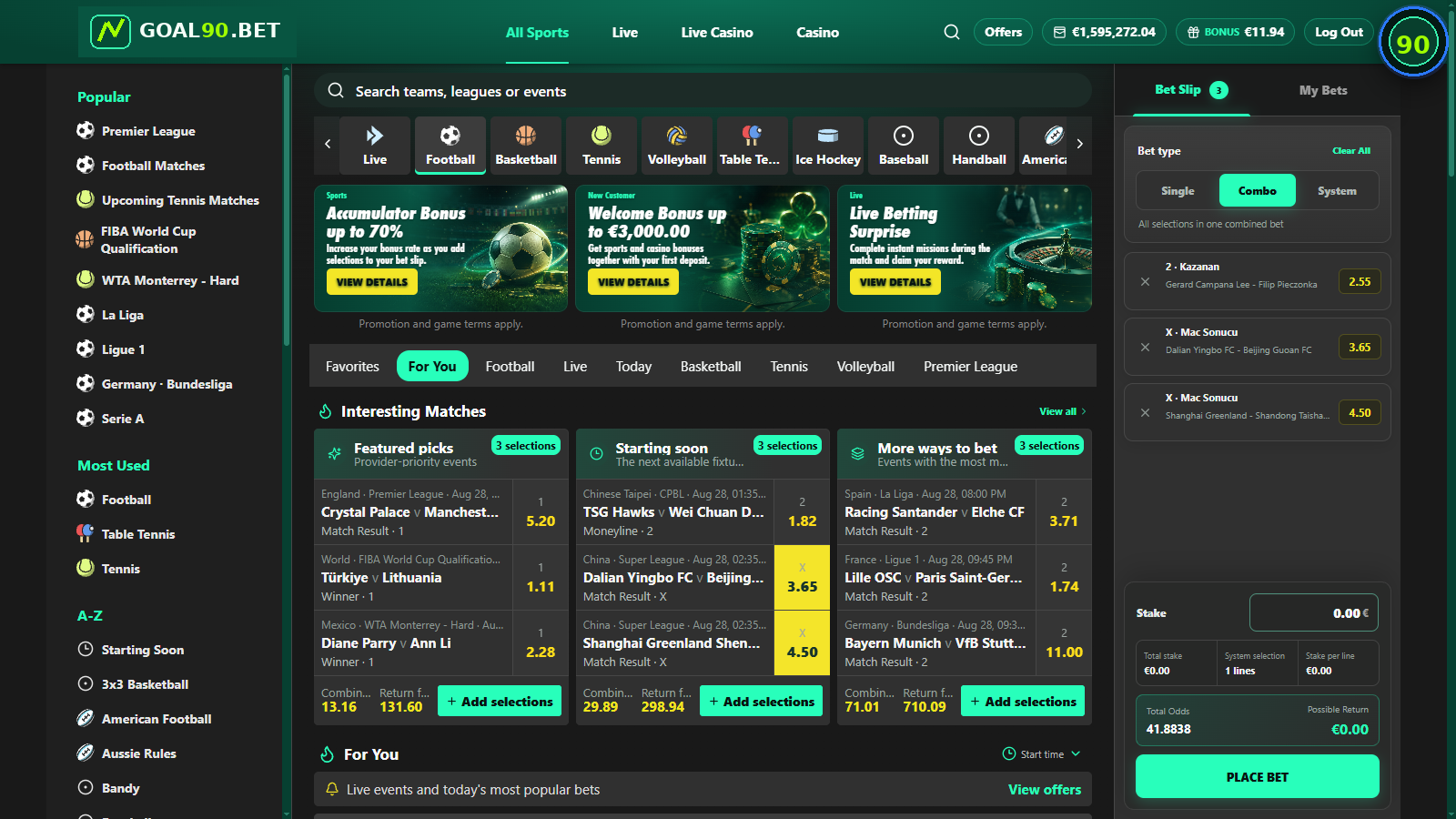 GOAL90.BET sportsbook desktop preview